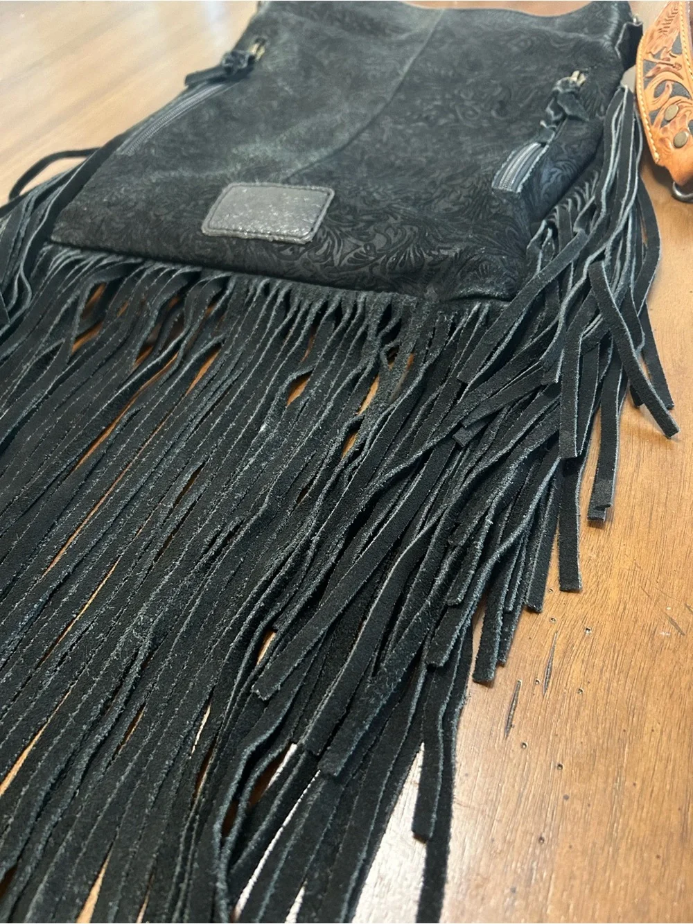 American Darling Black Leather Fringe Crossbody